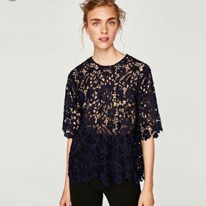 NWT Zara lace blouse in midnight blue
